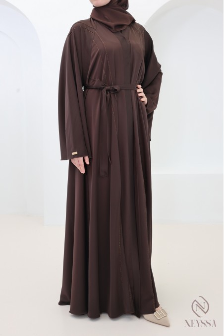 Braune Abaya Dubai mit ausgestelltem Schnitt, Eid-Outfit für muslim