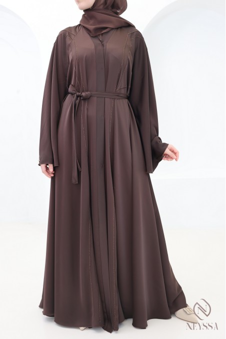 Braune Abaya Dubai mit ausgestelltem Schnitt, Eid-Outfit für muslim