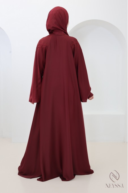 Abaya Dubaï pour l'Aïd chic bordeaux pour femme hijabi moderne