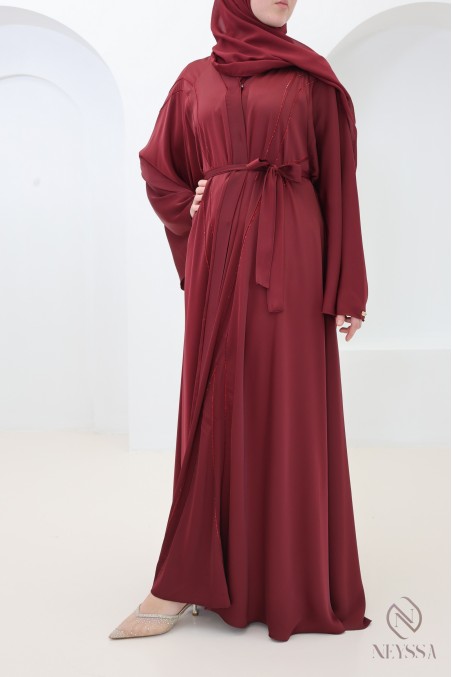 Dubai Abaya for Eid in chic burgundy for modern hijabi women