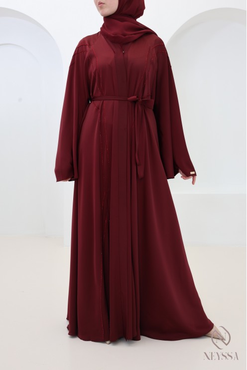Dubai Abaya for Eid in chic burgundy for modern hijabi women