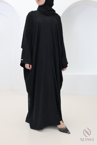 Abaya Dubai Kimono mit Schmetterlingsschnitt in Schwarz mit Strass