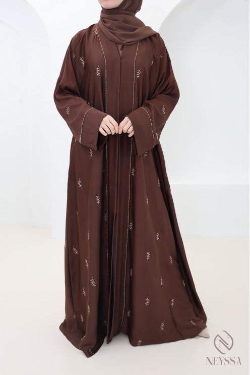 Dubai kimono abaya with leaf embroidery, Nidah silk Eid dress