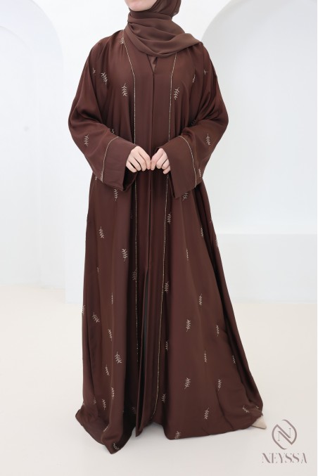 Dubai kimono abaya with leaf embroidery, Nidah silk Eid dress