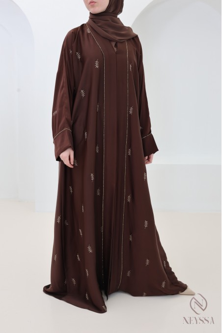 Dubai kimono abaya with leaf embroidery, Nidah silk Eid dress