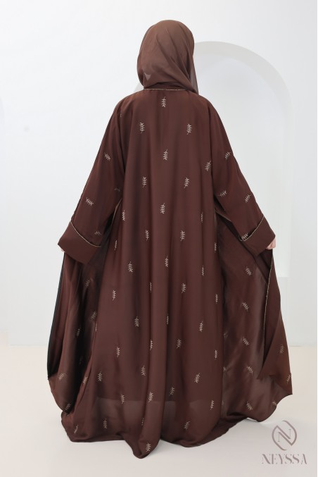 Dubai kimono abaya with leaf embroidery, Nidah silk Eid dress