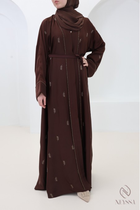 Abaya Dubai Kimono mit Blattstickerei, Seidenkleid von Nidah für Eid