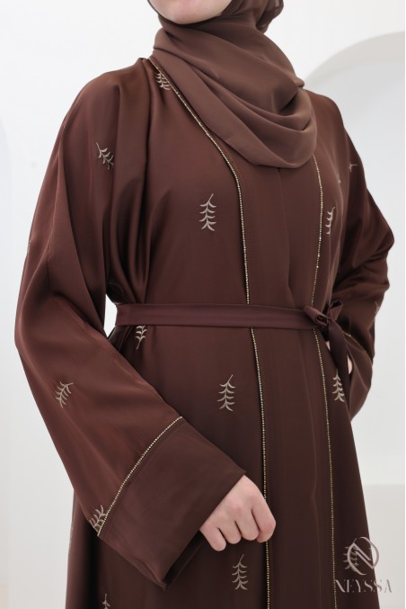 Abaya Dubai Kimono mit Blattstickerei, Seidenkleid von Nidah für Eid