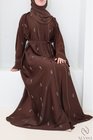 Abaya Dubai Kimono mit Blattstickerei, Seidenkleid von Nidah für Eid