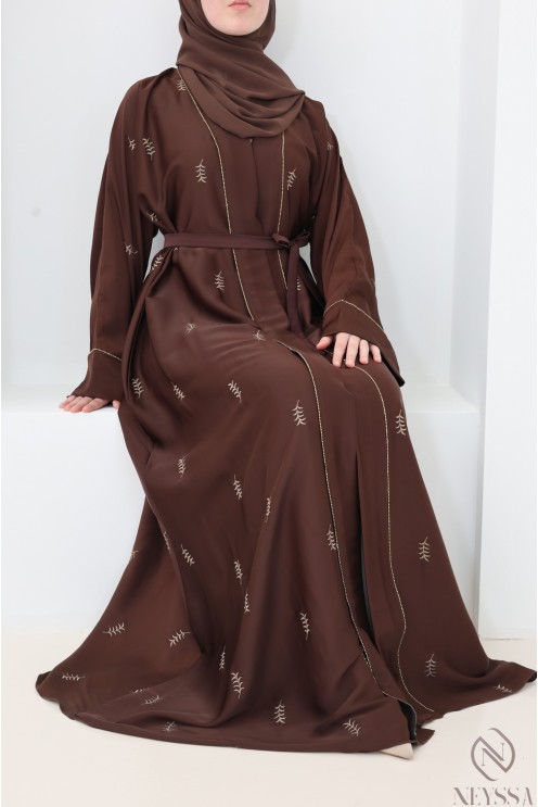 Abaya Dubai Kimono mit Blattstickerei, Seidenkleid von Nidah für Eid