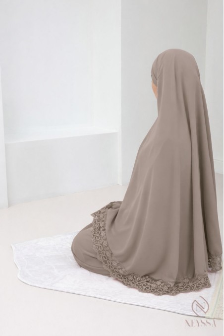 Medina silk khimar abaya with lace details for women