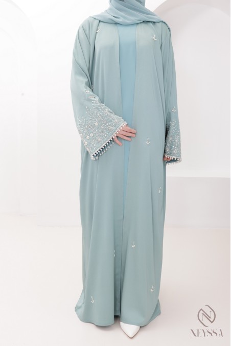 Luxuriöse, mit Perlen bestickte Abaya Dubai im Kimono-Stil