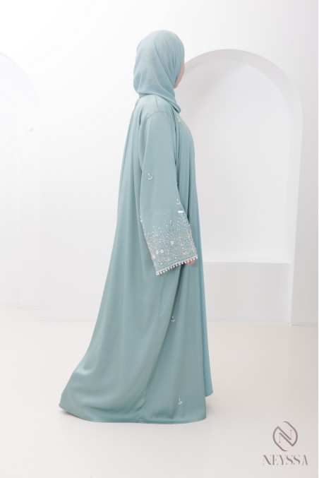 Abaya Dubaï kimono luxe brodée de perles, parfait pour l'Aïd