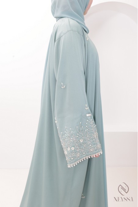Abaya Dubaï kimono luxe brodée de perles, parfait pour l'Aïd