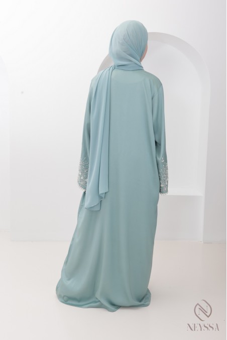 Luxury pearl-embroidered Dubai kimono abaya, perfect for Eid