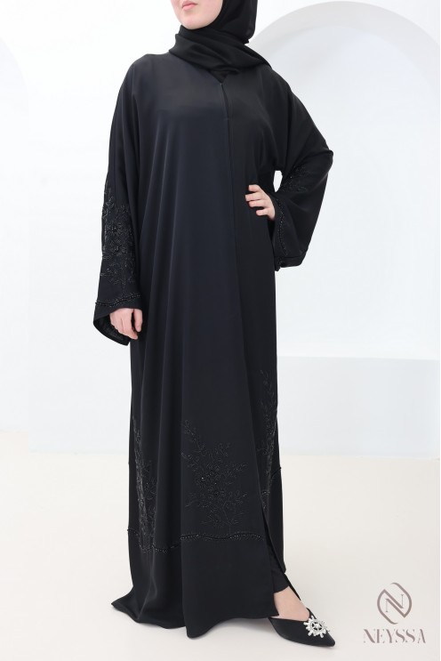 Dubai kimono abaya with embroidered pearls and rhinestones, Eid