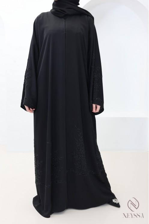 Dubai kimono abaya with embroidered pearls and rhinestones, Eid