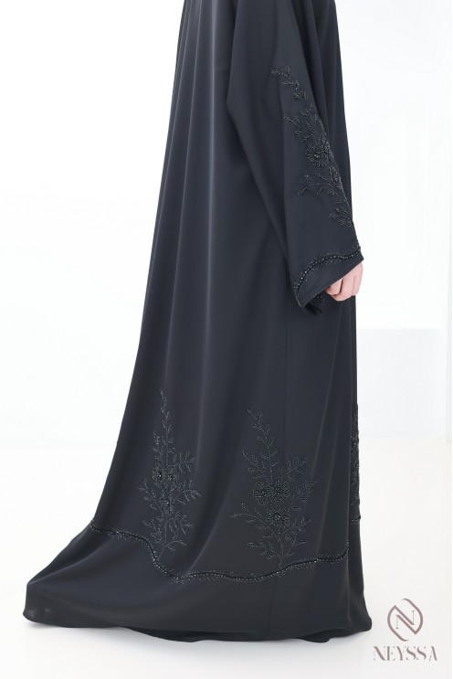 Abaya Dubaï kimono avec perles brodées et strass, idée tenue Aïd