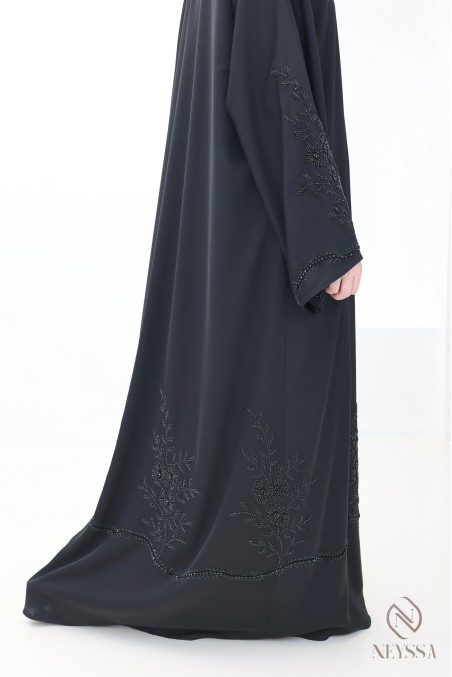 Abaya Dubaï kimono avec perles brodées et strass, idée tenue Aïd