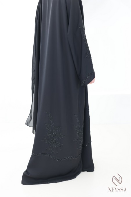 Abaya Dubaï kimono avec perles brodées et strass, idée tenue Aïd