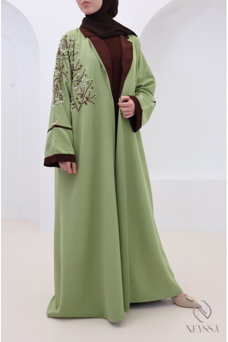 Abaya Dubaï luxe, kimono col blazer, couleur chocolat Dubaï
