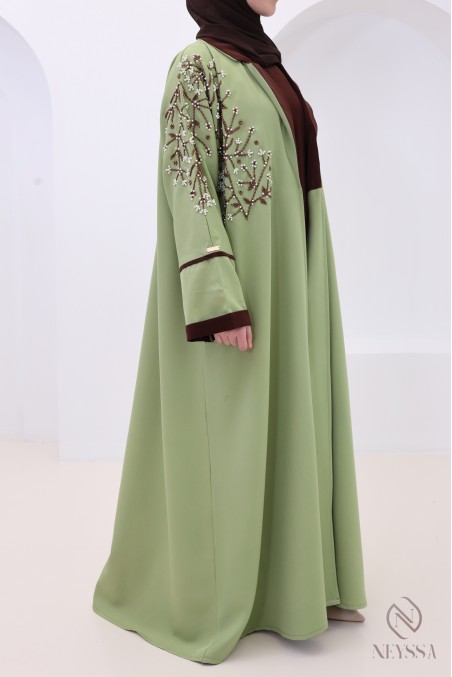 Luxury Dubai abaya, kimono blazer collar, Dubai chocolate color