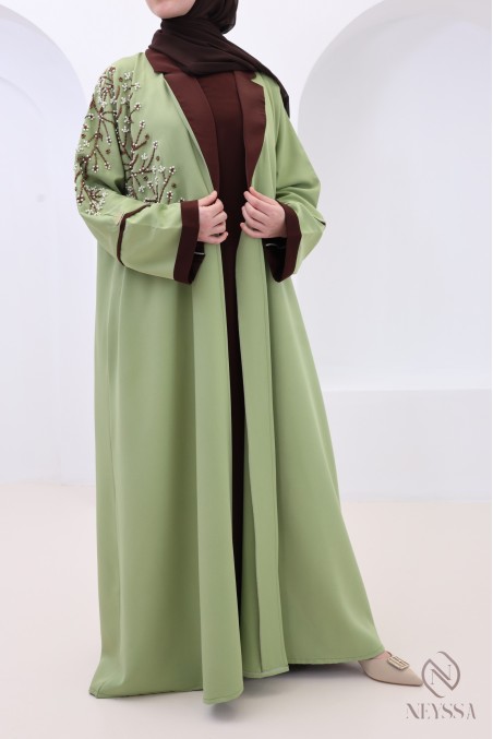 Luxury Dubai abaya, kimono blazer collar, Dubai chocolate color