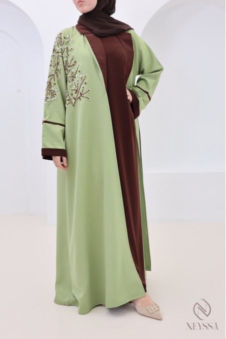 Abaya Dubaï luxe, kimono col blazer, couleur chocolat Dubaï