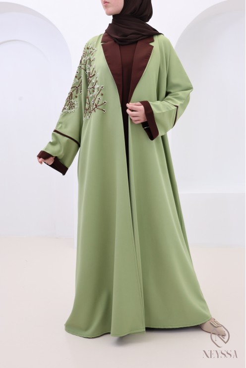 Luxuriöse grüne Dubai-Abaya, Kimono mit Blazerkragen