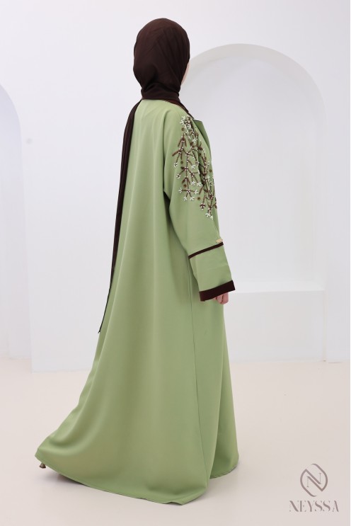 Abaya Dubaï luxe, kimono col blazer, couleur chocolat Dubaï