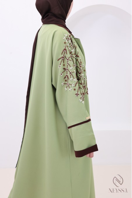 Abaya Dubaï luxe, kimono col blazer, couleur chocolat Dubaï