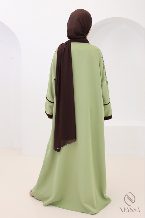 Abaya Dubaï luxe, kimono col blazer, couleur chocolat Dubaï