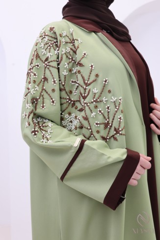 Luxuriöse grüne Dubai-Abaya, Kimono mit Blazerkragen 2