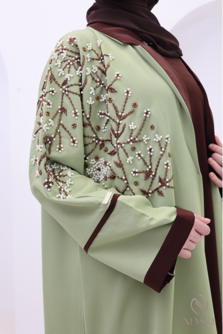 Luxury Dubai abaya, kimono blazer collar, Dubai chocolate color