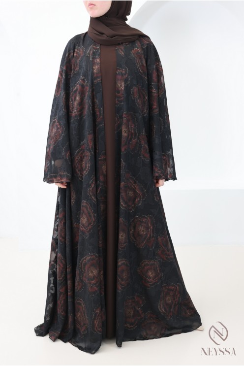 Abaya Dubai Kimono aus schokoladenbraunem Chiffon