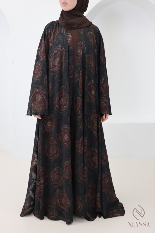 Abaya Dubai Kimono aus schokoladenbraunem Chiffon
