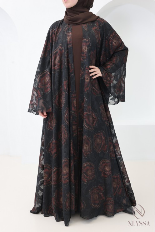 Abaya Dubai Kimono aus schokoladenbraunem Chiffon