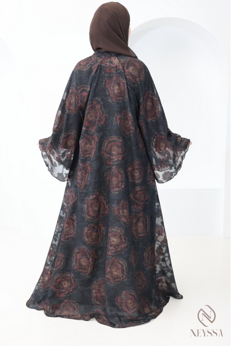 Abaya Dubai Kimono aus schokoladenbraunem Chiffon