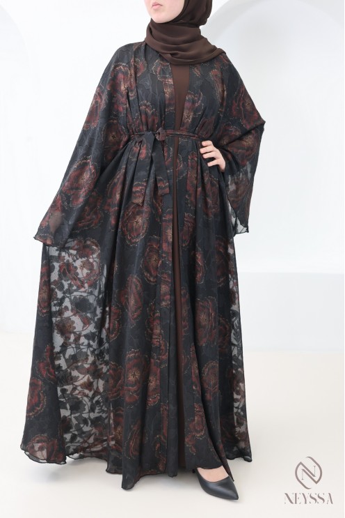 Abaya Dubai Kimono aus schokoladenbraunem Chiffon