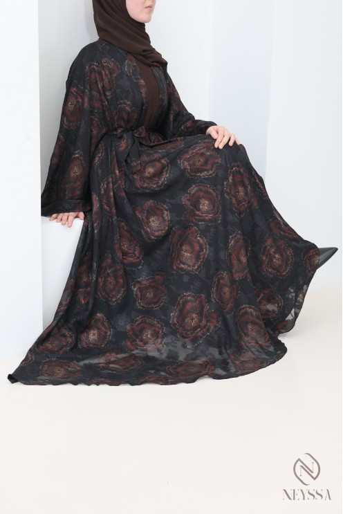 Abaya Dubai Kimono aus schokoladenbraunem Chiffon