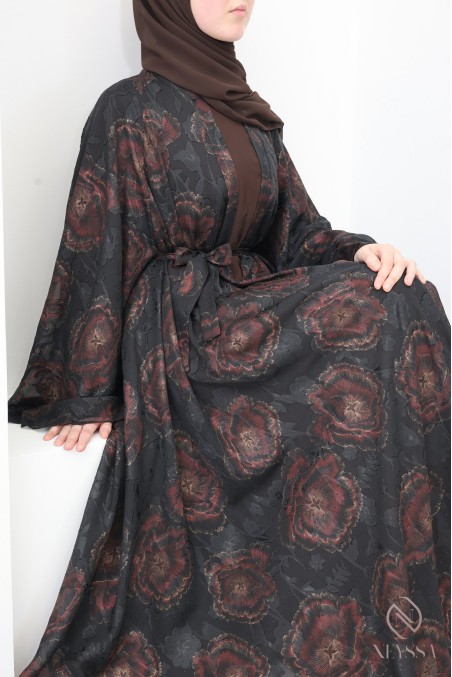 Abaya Dubai Kimono aus schokoladenbraunem Chiffon