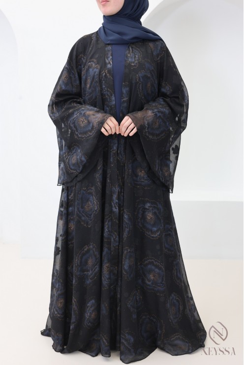 Dubai blue chiffon kimono abaya for veiled women