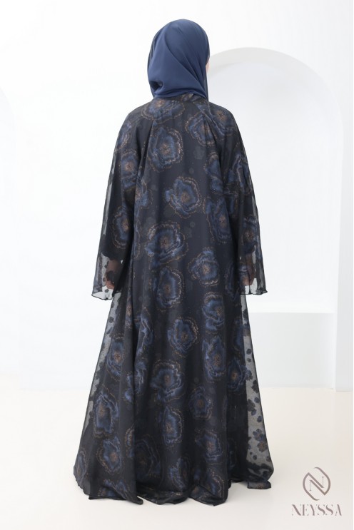 Dubai blue chiffon kimono abaya for veiled women