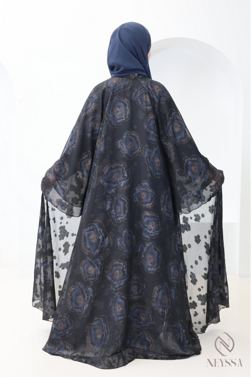 Dubai blue chiffon kimono abaya for veiled women