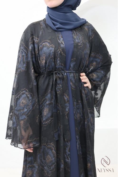 Dubai blue chiffon kimono abaya for veiled women