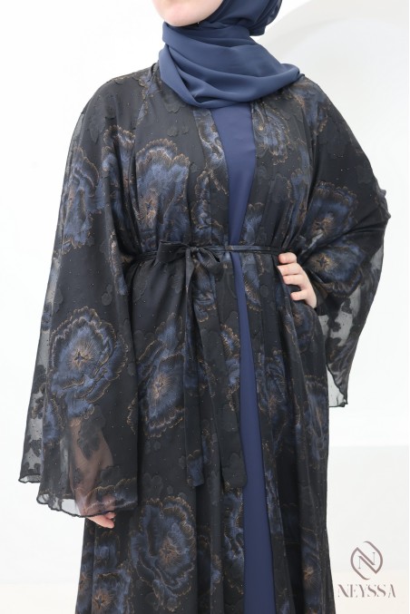 Dubai blue chiffon kimono abaya for veiled women