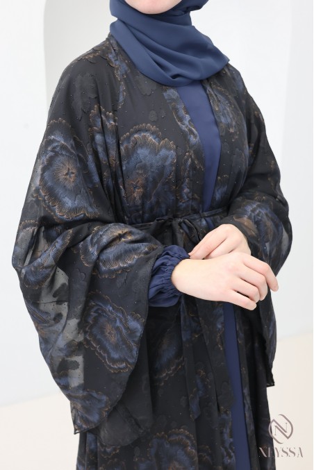 Dubai blue chiffon kimono abaya for veiled women