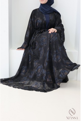 Dubai blue chiffon kimono abaya for veiled women 2
