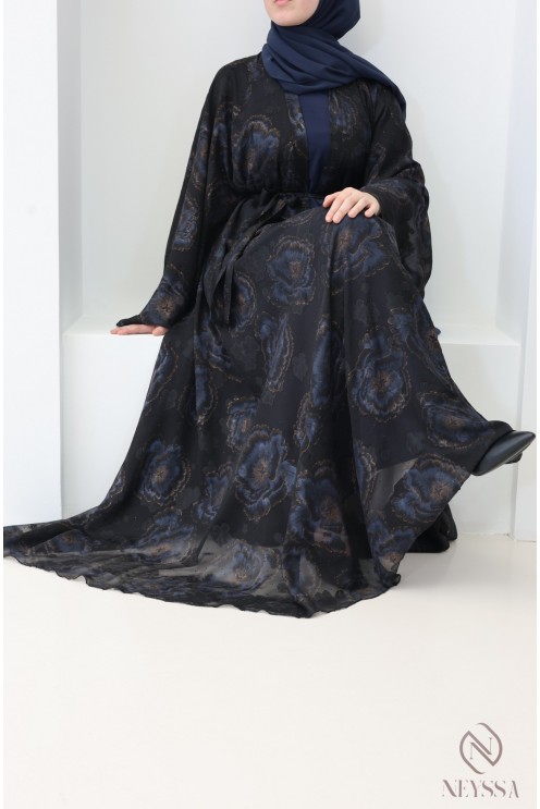 Dubai blue chiffon kimono abaya for veiled women