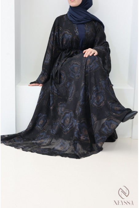 Abaya Dubai blauer Kimono aus Musselin für verschleierte